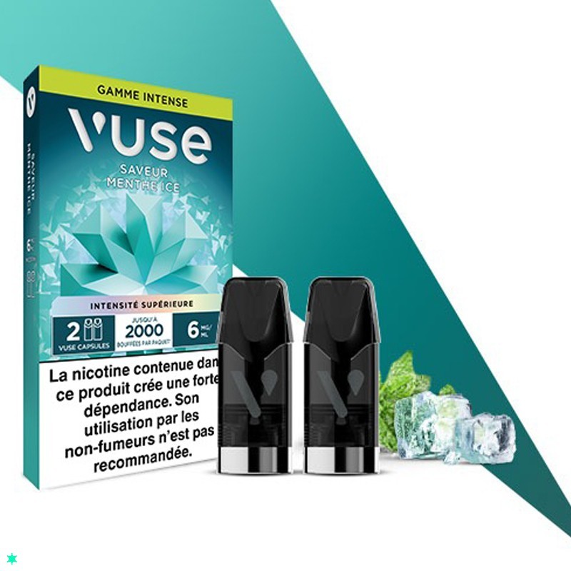 2 recharges Vuse pr 5.92 seulement et livraison gratuite -Menthe Ice-  Gamme Intense epod - 2 Capsules Vuse - Capsules Vuse M